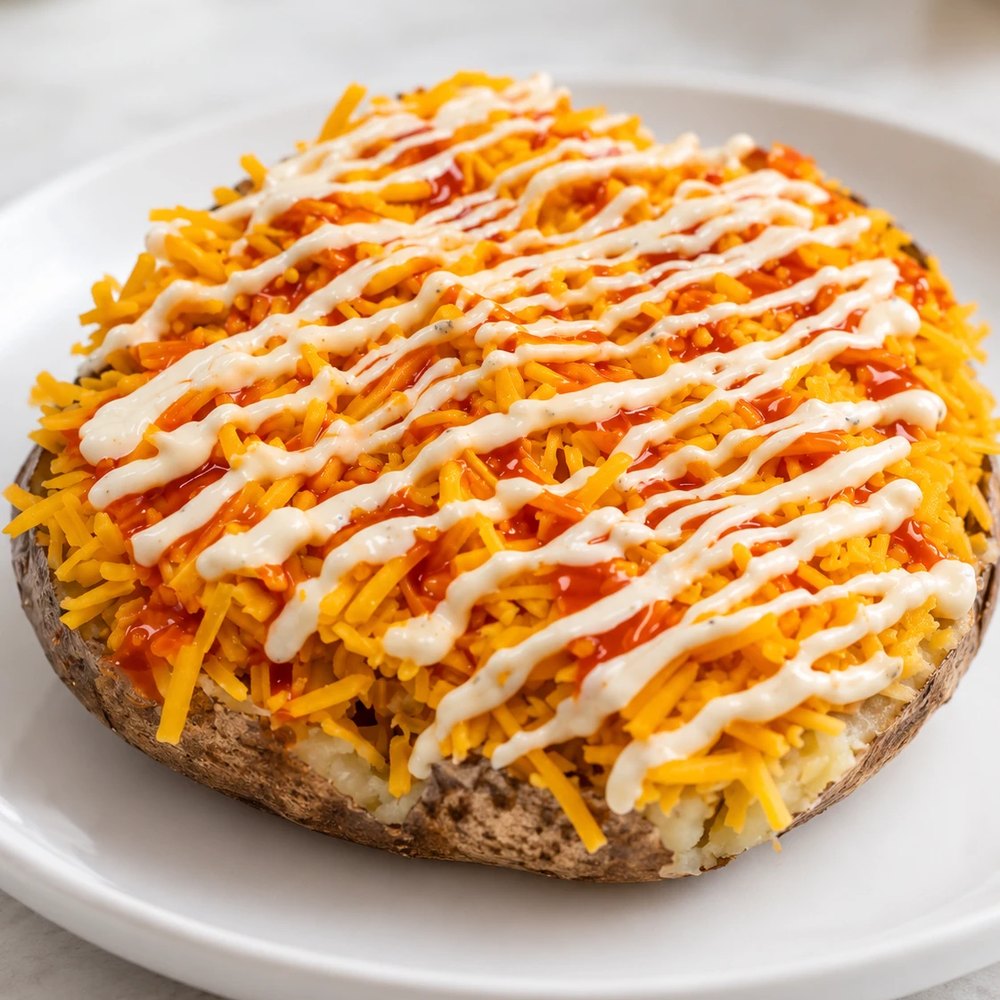 Buffalo Chicken Ranch potato — cheddar, buffalo sauce and ranch