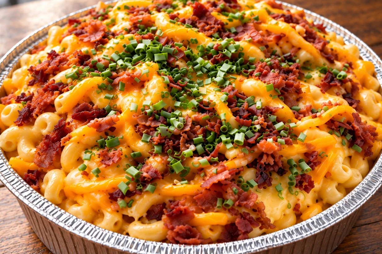 The Original Loaded Mac &mdash; a pan of creamy mac and cheese under real chopped bacon, cheddar and chives